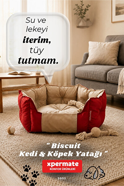 XPERMATE Kedi Yatağı Ve Köpek Yatağı , Tüy Tutmaz Kumaş , Su Itici Kumaş Kırm...
