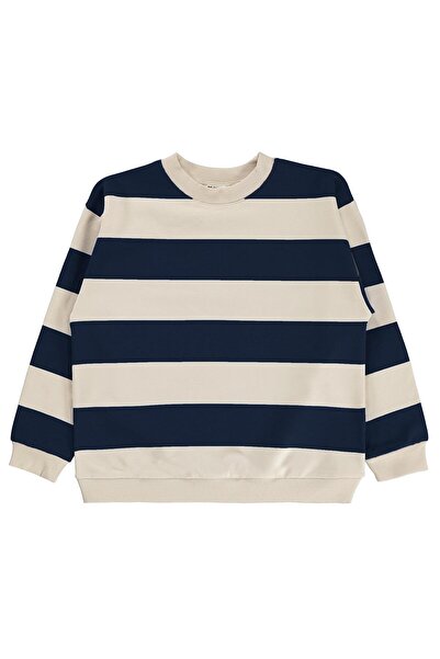 Civil Boys Hanorac Basic cu dungi groase pentru copii de 6-9 ani - Bleumarin