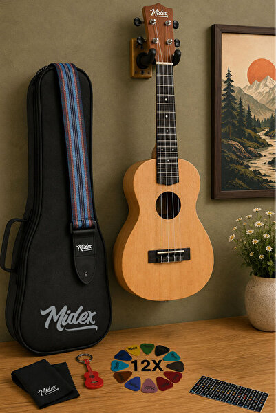 Midex CNT-245 Kaliteli Natural Concert Ukulele Seti