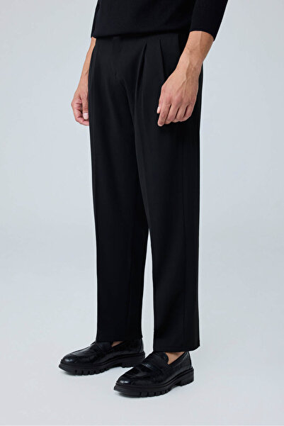 Danger Erkek Baggy Fit Pileli Kumaş Pantolon Sİyah 0172DNGR