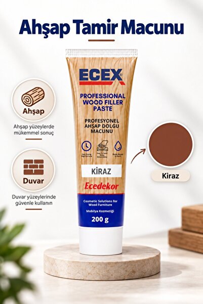 ecedekor Kiraz Ahşap Tamir Macunu (200gr) – Su Bazlı Çatlak ve Yüzey Dolgu Ma...