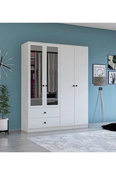 Metalia Gm 079 Novado Aynalı Düğme Kulplu 4 Kapı 2 Çekmeceli Gardırop