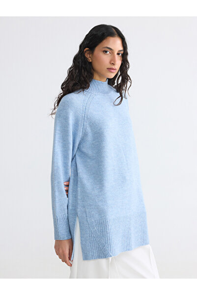 LC Waikiki Nevavm Lcw Modest Blue Knitwear Plain Oversize Women's Tunic with ...
