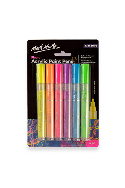 Mont Marte Fluorescent Acrylic Paint Pens with Wide Tip, Set of 6