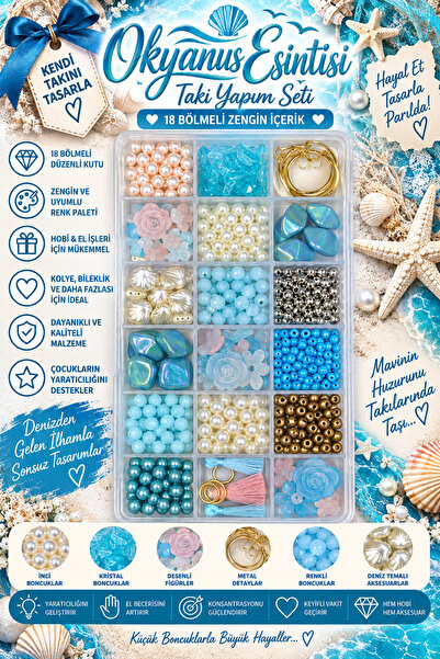 By MO Accessories Mavi İnci Boncuk Takı Yapım Seti – Okyanus Esintisi Bilekli...