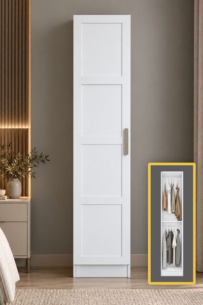 Rani Mobilya Rani BA412 Membran Kapaklı Gardırop Tek Kapaklı Raflı 2 Askılı E...