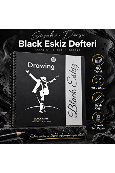DreamArtgalery DreamArt Galery Black Eskiz Defteri 20x20 cm Siyah Kağıt Çizim...