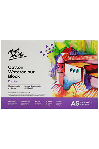 Mont Marte Premium Cotton Watercolor Paper Block 300Gsm A5 12 Sheets