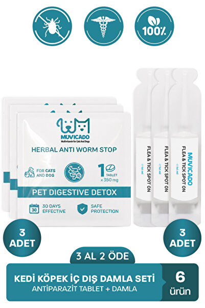 muvicado Kedi Köpek İç Dış Anti Parazit Hap Yutturma Aparatı 4 Adet Tablet + ...