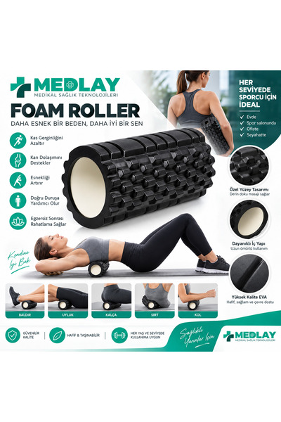 AVESSA MEDLAY Kısa Foam Roller Masaj Köpüğü Köpük Rulo Yuvarlama Köpüğü Egzer...