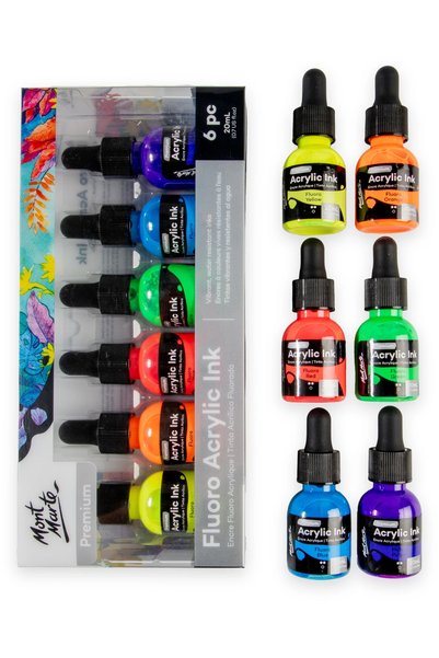 Mont Marte Premium Fluoro Akrilik Mürekkep Seti 6 Parça x 20ml