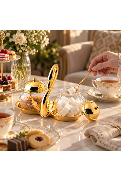 Dania 2-Piece Sugar Bowl Set With Stand Gold 5x5x5cm