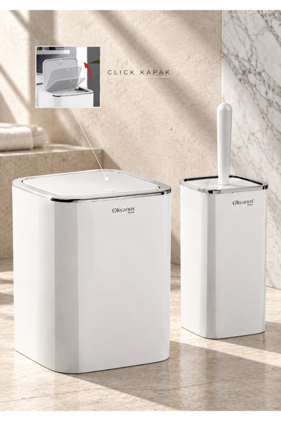 Okyanus Home White Chrome Square 2-Piece Wc Bucket and Brush Set