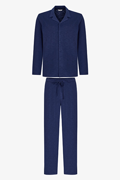 Penti Erkek Lacivert Navy Season Uzun Kollu Gömlek Pantolon Pijama Takımı