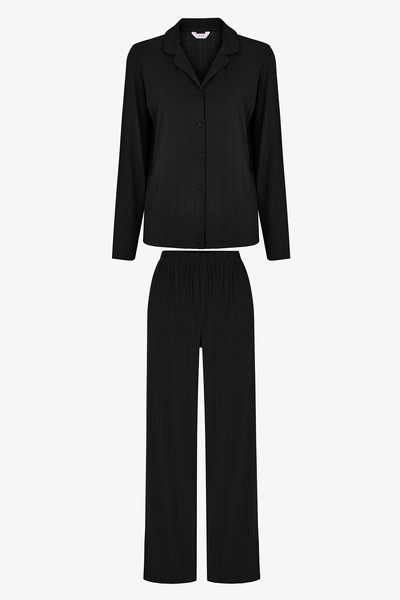 Penti Black Quinn Corduroy Long Sleeve Shirt Pants Pajama Set