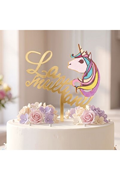Gift Design Topper de tort cu unicorn auriu și mesaj