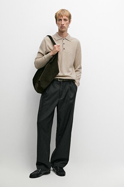 Massimo Dutti Melanj detaylı relaxed fit yün pantolon