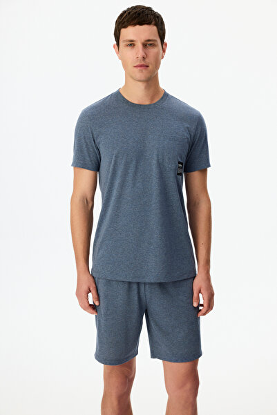 Penti Erkek İndigo Melanj Soft Indigo Kısa Kollu Şort Pijama Takımı