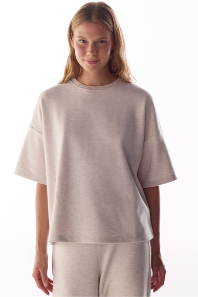 Penti Bej Melanj Sıcak Tutan Kısa Kollu Oversize Bluz