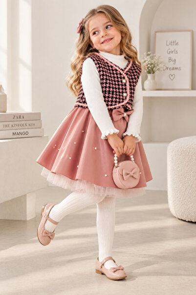 Eray Kids Komplet od 3 delova za devojčice sa mašnom u šareni houndstooth uzo...