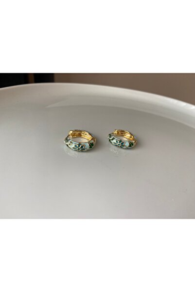 Anetta Jewelry Kadın turkuaz renk mineli tasarım halka çelik küpe (2cm)