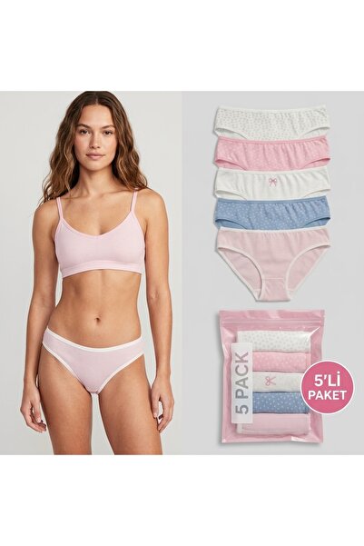 Berrak Kadın 5'li Paket Pamuklu Külot- Bikini Alt Karışık Renkli