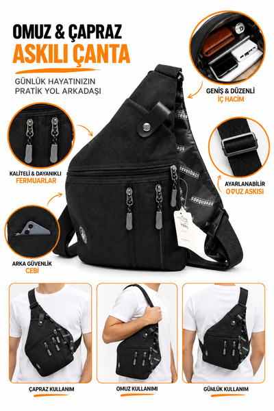 Trendhane Erkek Omuz ve Çapraz Askılı Çok Bölmeli Çanta Günlük Kullanım