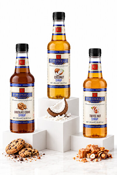 Simonelli Kahve ve Kokteyl Şurup Seti 3x250 ml - Toffe Nut, Çikolatalı Kurabi...