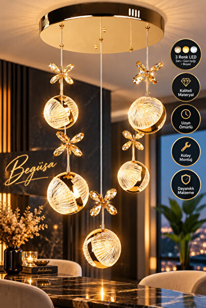 Begüsa Volt 5.Li Avize Gold Kaplama