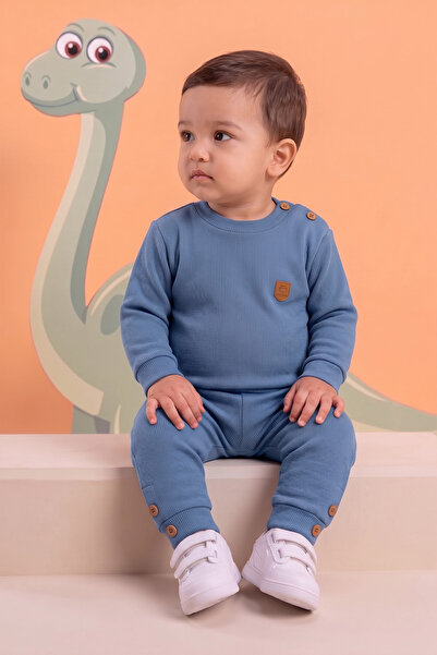 Rocha Baby Rocha Baby Blue Corded Fabric Button Detailed 2-Piece Set - Cotton...