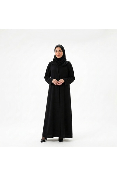 lutezi عباية السهد لف نسائية بقصة كتف - قماش كتان واقف - لون أسود