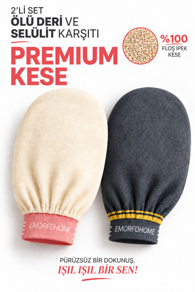 EMORFOHOME 2 Adet Premium Ekru Set Banyo Ve Duş Kesesi Peeling Eldiveni Unise...