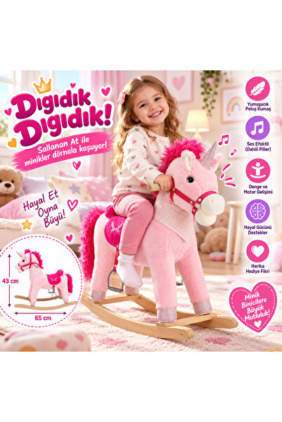 Cici Oyuncak Unicorn Sallanan At 65 x 43 cm Ses Efektli Pembe Peluş Sallanan ...
