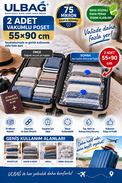 ÜLBAG Ülbağ Vacuum Storage Bag Set of 2 (55x90) Suitable for Multiple Use Tra...