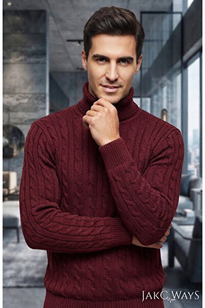 JAKC WAYS Pulover premium BORDO cu guler înalt pentru bărbați