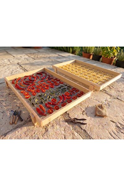 Limon Dekor Doğal Huş Ağacı İstiflenebilir Gıda Kurutma Teli - Büyük 2'li Set (73x45 cm) - Ahşap Meyve, Sebze ve Ot Kurutmalık Tepsisi