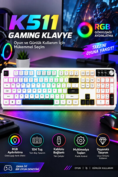 Blackbird Game Center Jedel K511 Kablolu Gaming Oyuncu Klavyesi - 104 Tuş RGB...