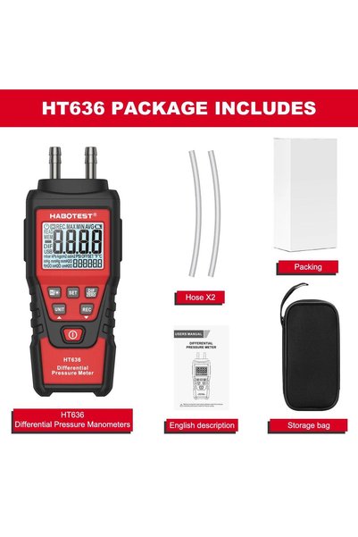 Choice HT636 HABOTEST HT636 Digital Pressure Gauge Manometer Air Pressure Met...