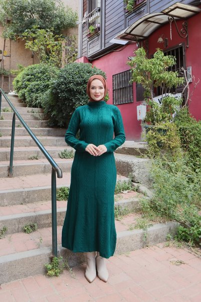 NİSUM MODA Knitwear Dress with Hair Braid Stripe