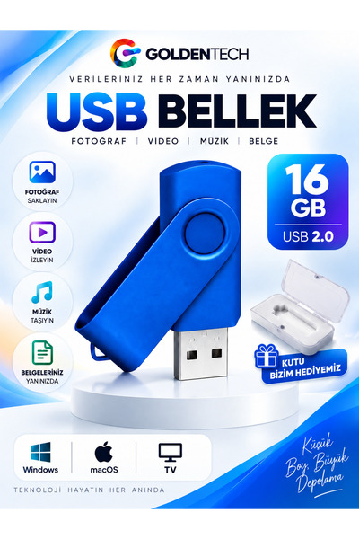 Golden Tech 16 GB Metal Başlıklı Flash Bellek Ve Plastik Kutu