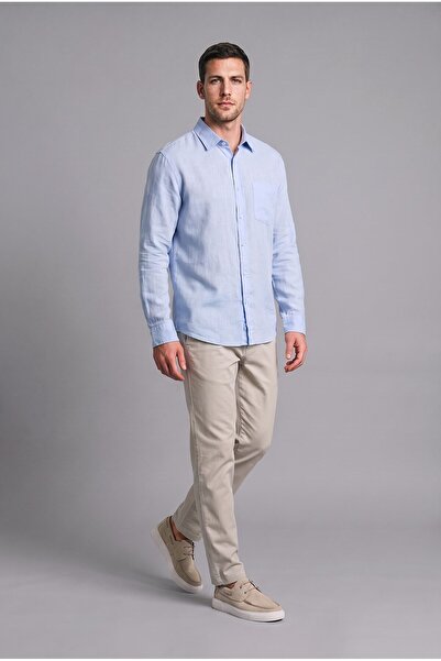 DeFacto 100% Linen Regular Fit Long Sleeve Single Pocket Shirt I7992Ax26Sm