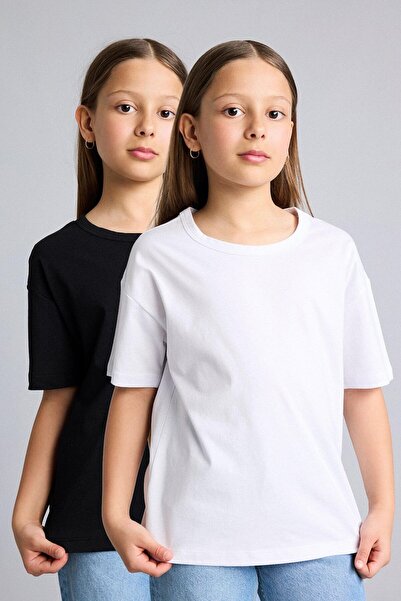 DeFacto Crew Neck 2-Piece Short Sleeve White T-Shirt Girls I0282A826Sm