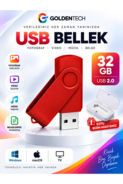 Golden Tech 32 Gb Metal Head Flash Memory and Plastic Box