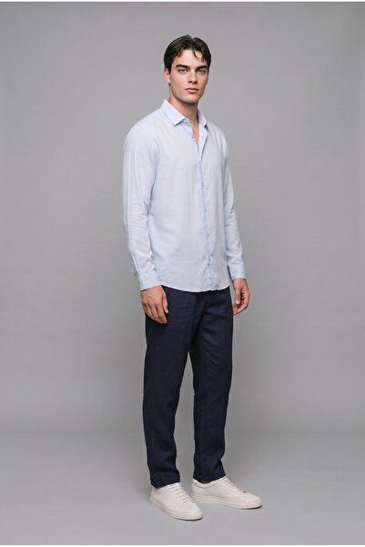 DeFacto 100% Linen Regular Fit Polo Collar Basic Long Sleeve Shirt C1825Ax26Sm