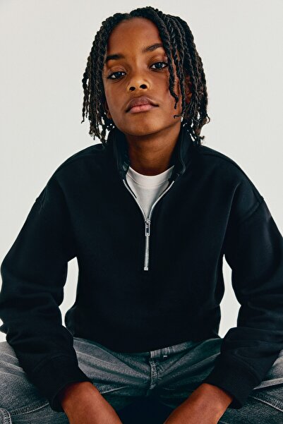 H&M Yarım Fermuarlı ve İçi Tüylü Sweatshirt