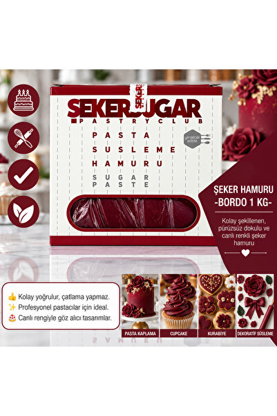 ŞEKER & SUGAR Şeker Sugar Bordo Şeker Hamuru 1 Kg