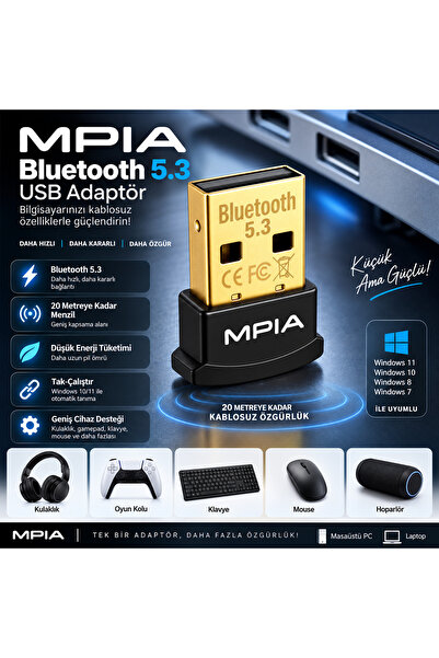MPIA Bluetooth 5.3 Usb Dongle - Kablosuz Adaptör, Pc & Laptop Için Bluetooth ...