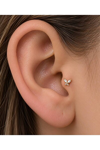 Arescollection Cerrahi Çelik Mini Kelebek Tragus Helix Conch Lobe Uyumlu Pier...