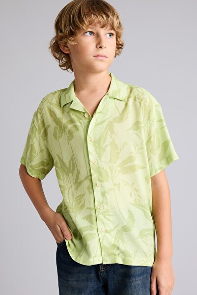 DeFacto Oversize Wide Fit Polo Collar Patterned Viscose Short Sleeve Shirt fo...