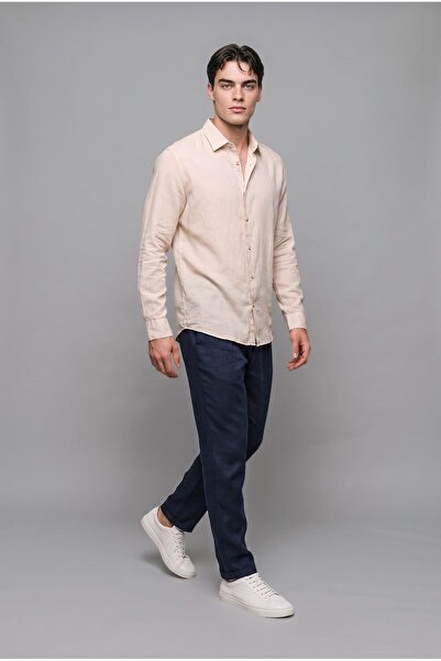 DeFacto 100% Linen Regular Fit Polo Collar Basic Long Sleeve Shirt C1825Ax26Sm